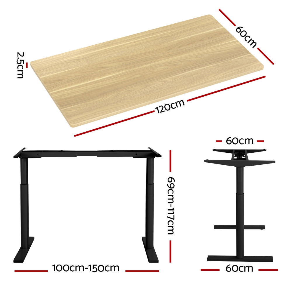 Artiss Electric Standing Desk Motorised Adjustable Sit Stand Desks Black Oak