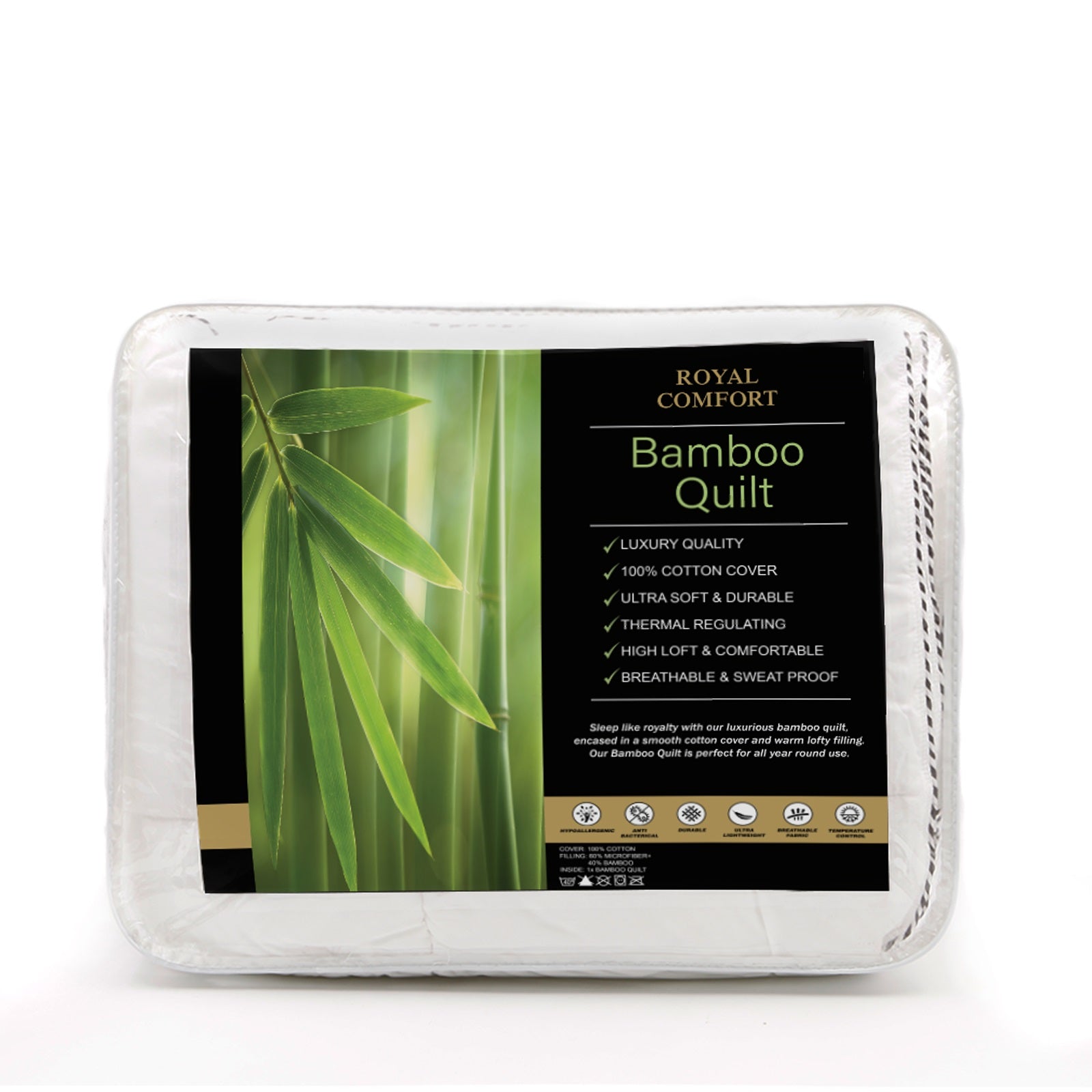 Royal Comfort Bamboo Blend Quilt 250GSM Luxury Duvet 100% Cotton Cover - Double - White