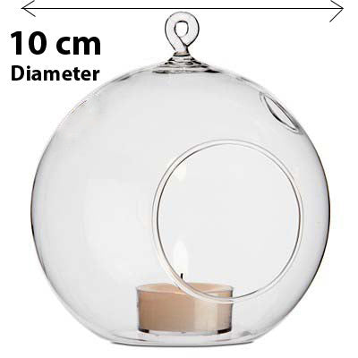 24 x Hanging Clear Glass Ball Tealight Candle Holder - 10cm Diameter / High