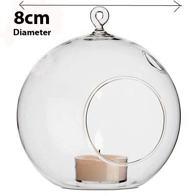 24 x Hanging Clear Glass Ball Tealight Candle Holder - 8cm Diameter / High