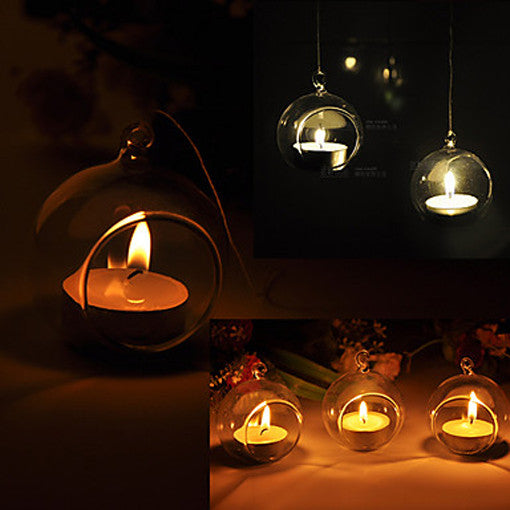 24 x Hanging Clear Glass Ball Tealight Candle Holder - 8cm Diameter / High
