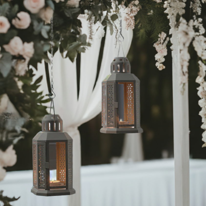 10 Pack of Dark Grey Metal Miners Lantern 21cm Tealight Candle