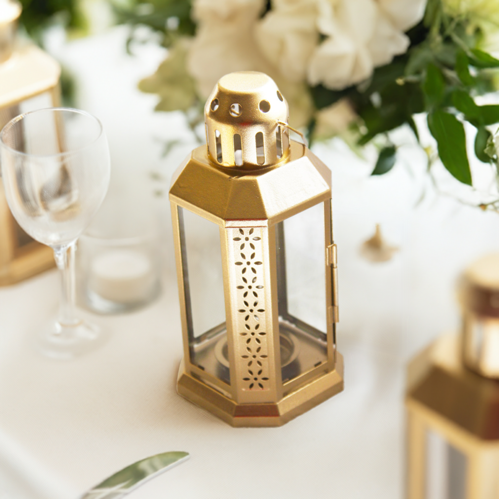 10 Pack of Gold Metal Miners Lantern 21cm Tealight Candle