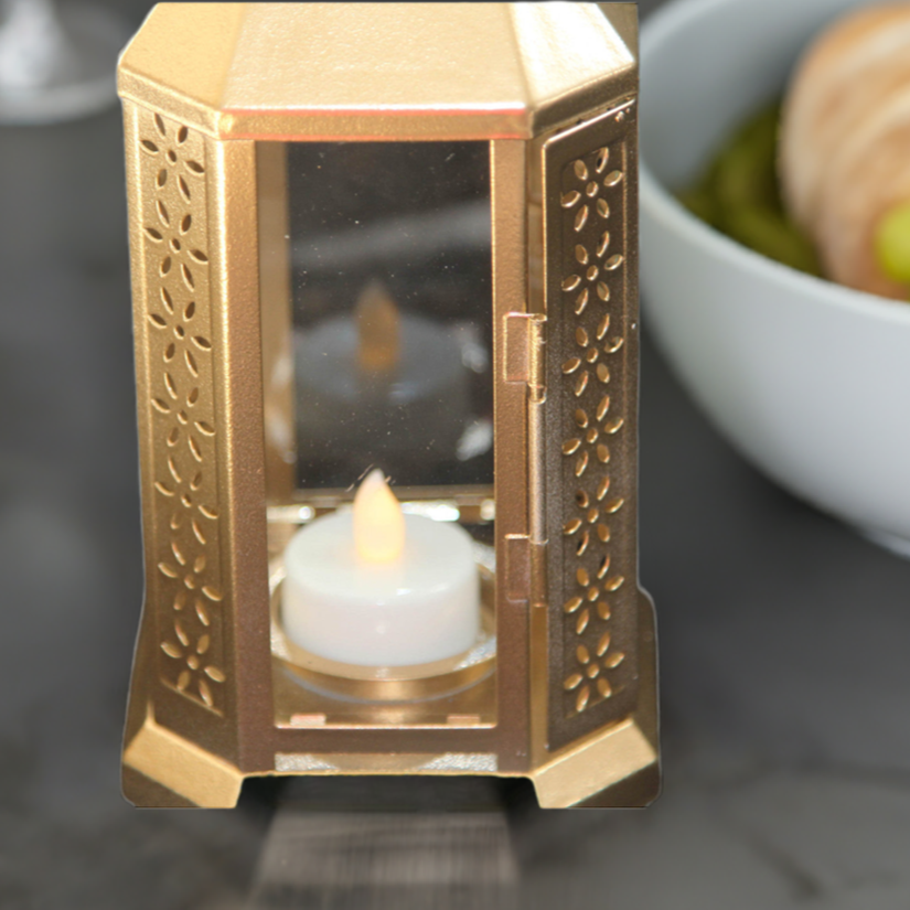 10 Pack of Gold Metal Miners Lantern 21cm Tealight Candle