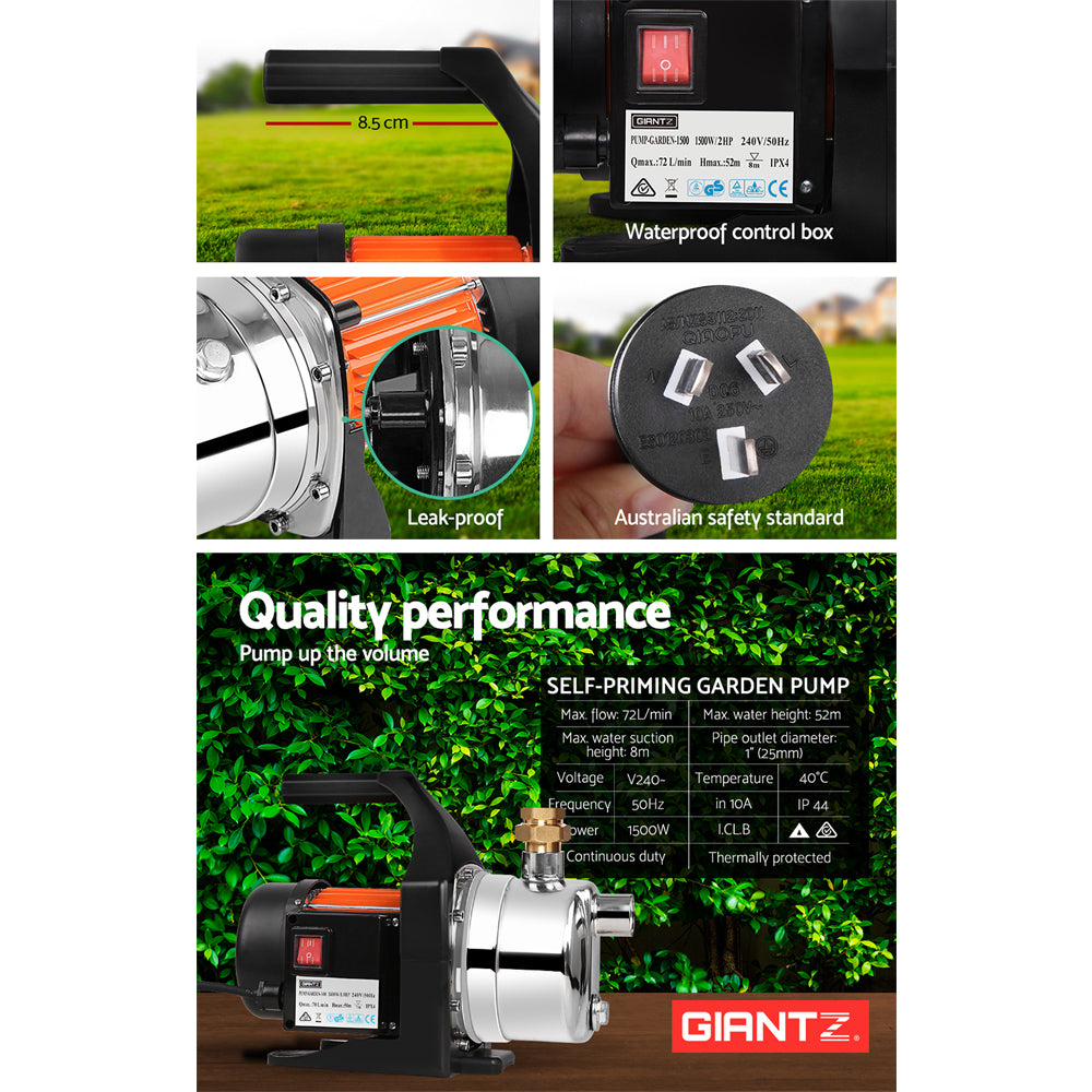 Giantz Garden Water Pump 1500W High Pressure Tank Rain Farm Irrigation Black