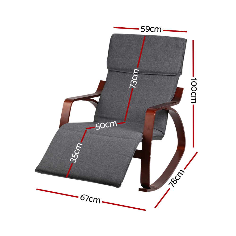Artiss Rocking Armchair Footrest Nursing Charcoal Afton