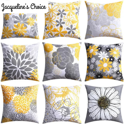 Yellow Grey Flower Cushion Covers