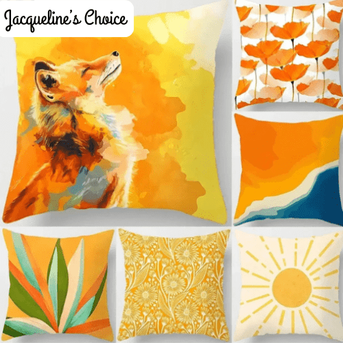 Orange printed Cushion Cover