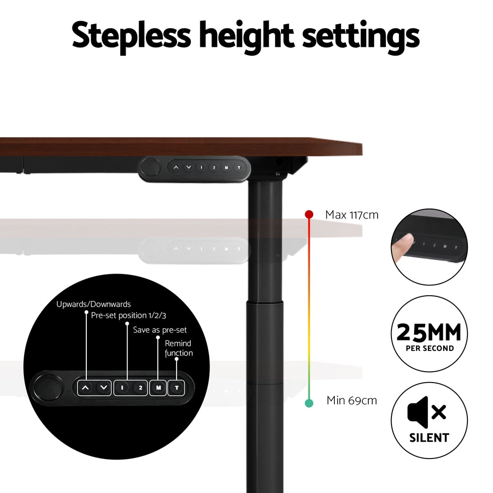 Artiss Electric Standing Desk Motorised Adjustable Sit Stand Desks Black Walnut