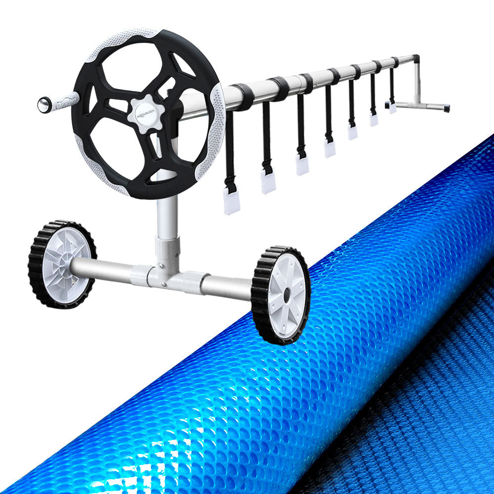 Aquabuddy Pool Cover 500 Micron 11x4.8m Blue Swimming Pool Solar Blanket 5.5m Roller