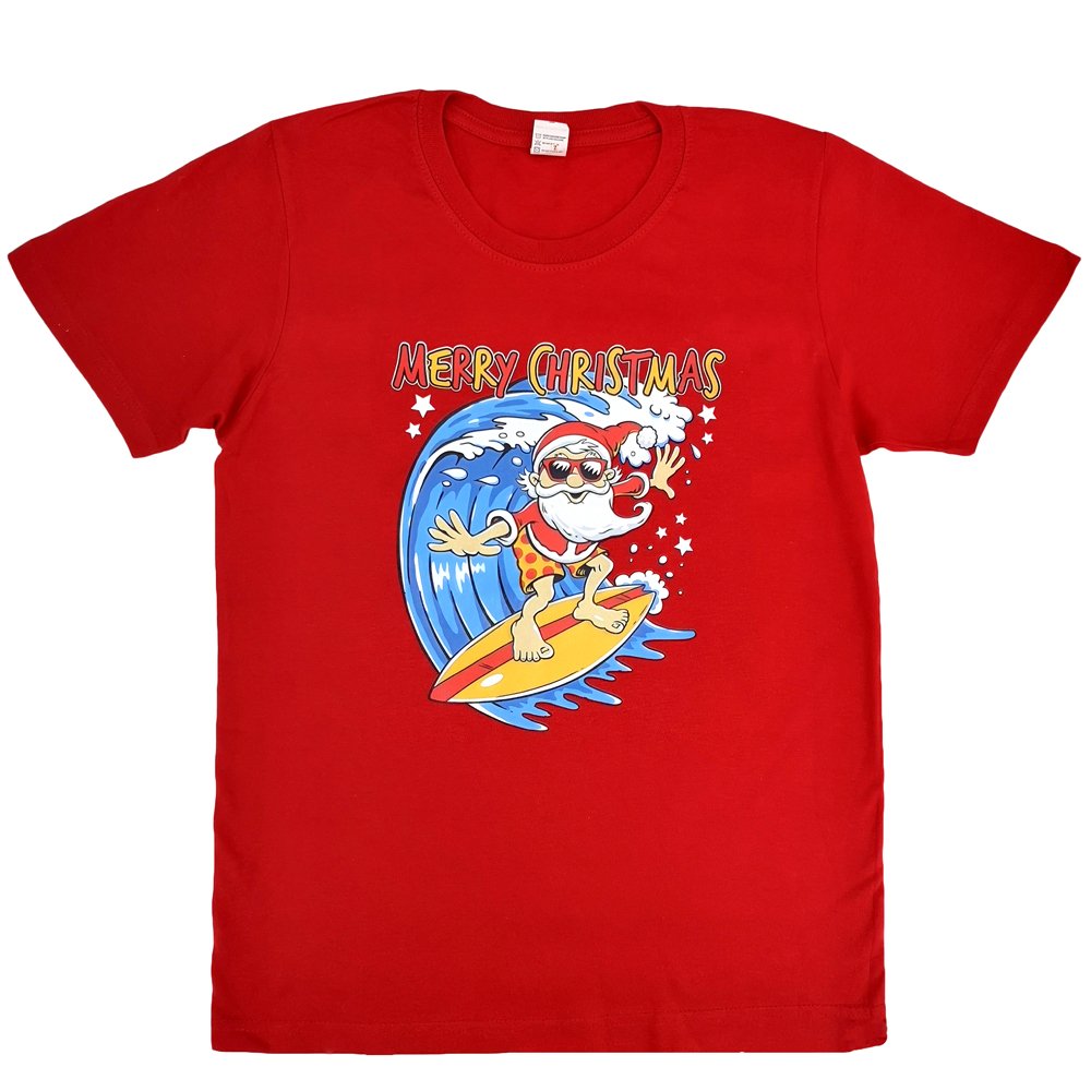 Funny Adult Xmas Christmas T Shirt 100% Cotton Santa Surf (Red), 2XL