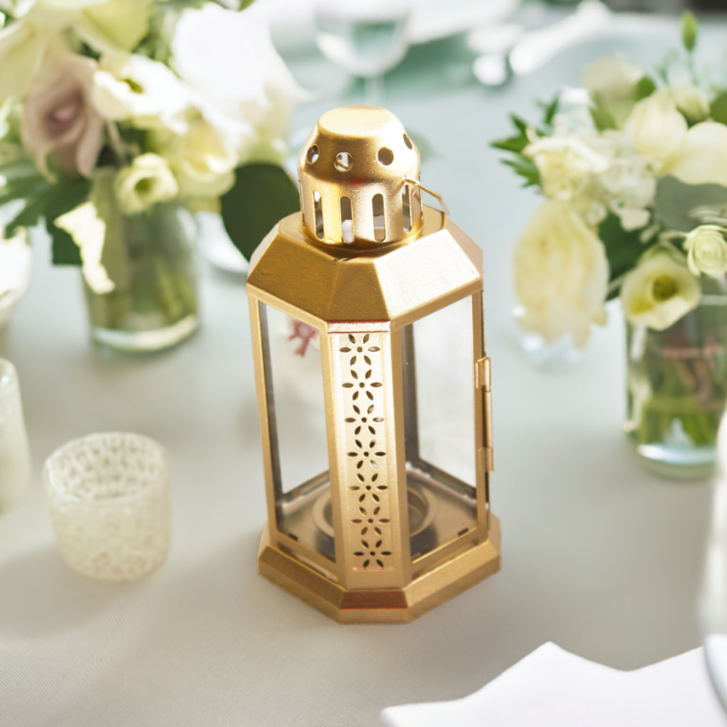 5 Pack of Gold Metal Miners Lantern  21cm Tealight Candle